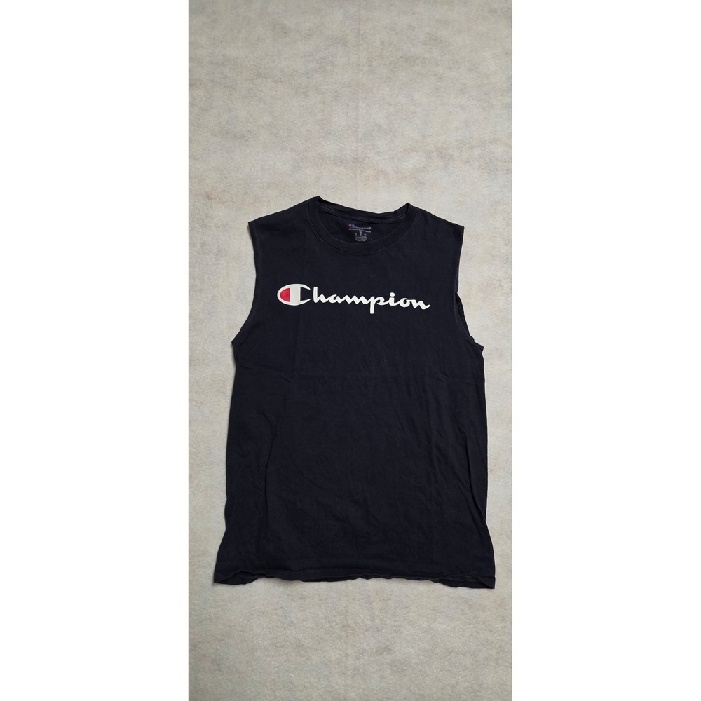 Champion Mens Muscle Tee Sleeveless Shirt Size M Navy Blue Script Logo